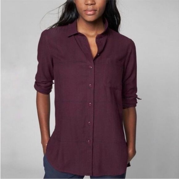 ATHLETA | Heat Gen Tech Flannel Plaid Button Shirt Cassis/Navy Women’s Size XS - Picture 1 of 9